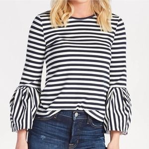 English Factory Womens Stripe Knit Top Bell Sleeves Black and White Size Small